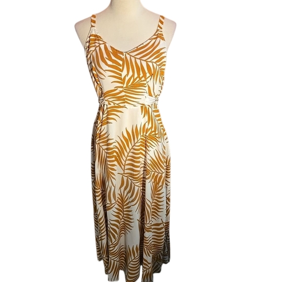 Vince Camuto Tropical Print Sleeveless Dress Maxi Taupe & White Women's M - FLAW - Picture 1 of 11